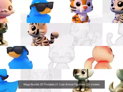 Mega Bundle 3D Printable 21 Cute Animal Figurines 3D Model Pack