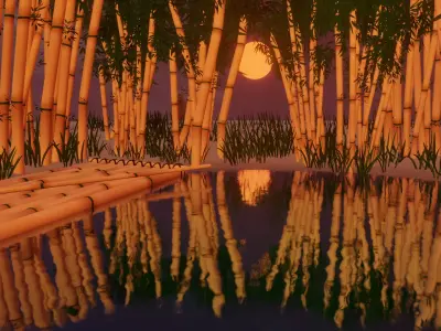 Bamboo Tree Raft Scene 3D model