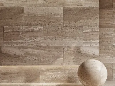 Travertine 4 room with marble tiles and ball Texture