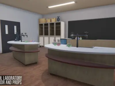 School laboratory - interior and props Low-poly 3D model