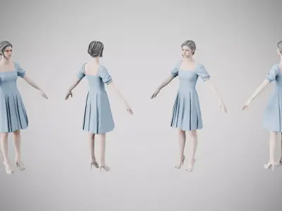 Dress 26 Light Blue Low-poly 3D model