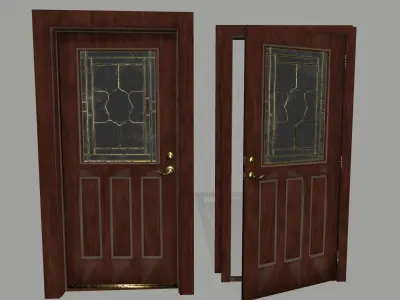 door 1 pair of wooden doors Low-poly 3D model