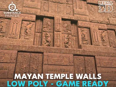 Low poly Yellow Mayan Temple Walls 230809 Low-poly 3D model