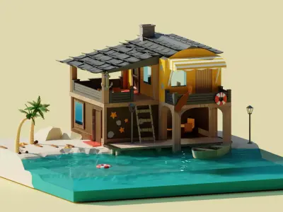House on the beach Low-poly 3D model