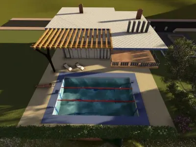 villa house with pool on side of mountain 3D print model
