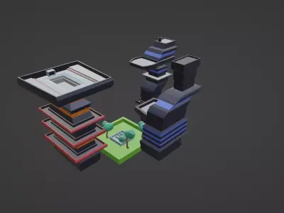 Low-Poly Sci-Fi City Buildings Pack Low-poly 3D model