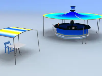 cafe on a beach Low-poly 3D model