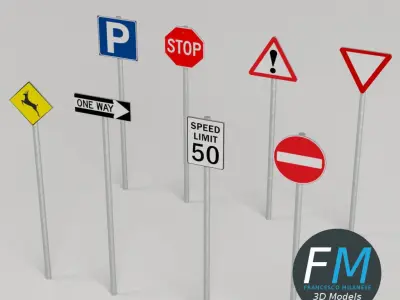 Traffic signs pack 3D model