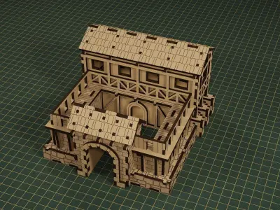 Lasercut - Medieval Barracks 3D Wood Puzzle 3D model