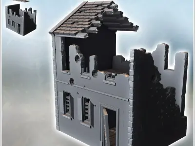 Modern ruined house with damaged door and upper floor 8 - Modern 3D print model