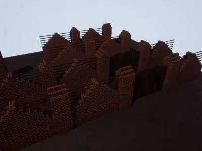 Modular Brick Wall And Gate Low-poly 3D model