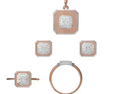 Light wt Ring Earrings Pendant set 3dm stl 1-render details 3D print model