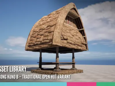 Bale Bengong Kuno B Traditional Open Hut Variant 3D model