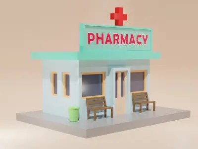 Low Poly Pharmacy - 0068 Low-poly 3D model