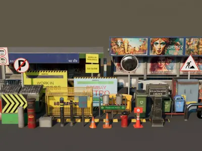 Asian Road Props Pack Low-poly 3D model