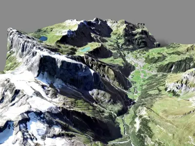 Mountain landscape and city   Engelberg Switzerland 3D model