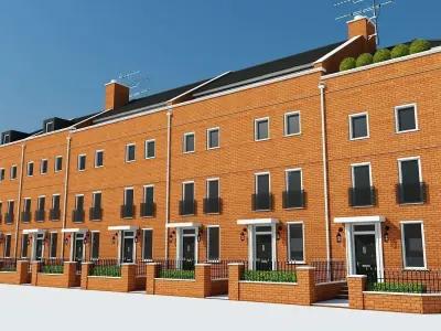 Terraced Town house Building 3D model