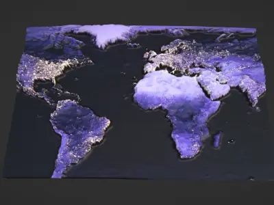 World Map Topography Low-poly 3D model
