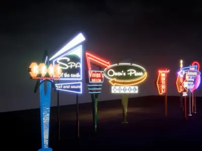 Retro Googie Diner Neon Sign Set - FBX Included Low-poly 3D model