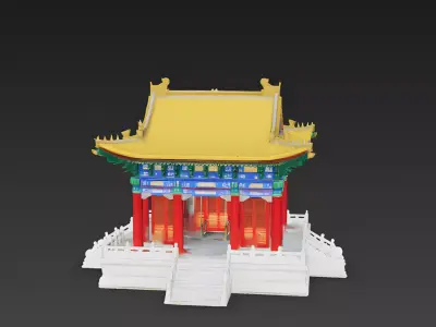 Large Open-Air Chinese Temple Pavilion 3D Model Low-poly 3D model