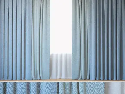 Curtains 24 Curtains with Tulle Herringbone Blackout Fabric 3D model
