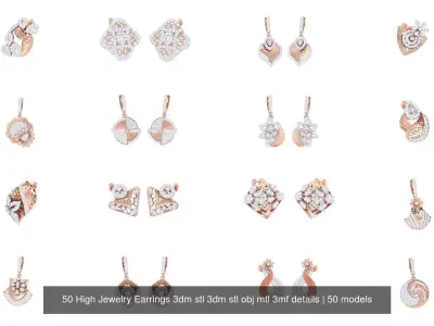 50 High Jewelry Earrings 3dm stl 3dm stl obj mtl 3mf details 3D Model Pack