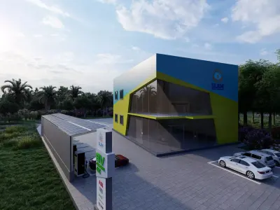Modern EV Charging Station and Office Building Exterior 3D model