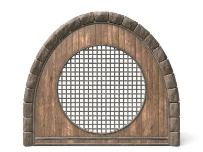 Hobbit Medieval Wooden Door with Large Metal Window Low-poly 3D model