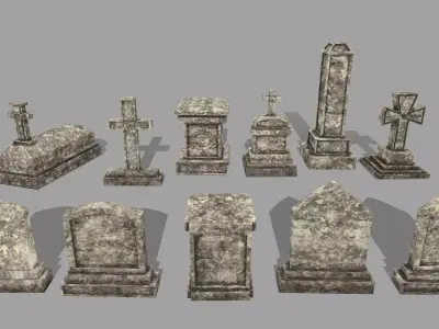 Tombstone 1 group of gravestones Low-poly 3D model