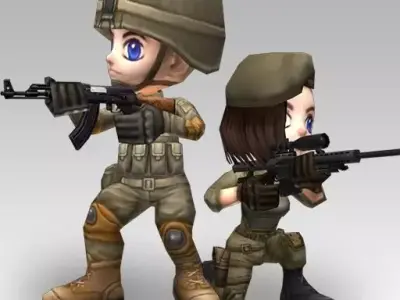 Animated Chibi Cartoon Soldiers Low-poly 3D model