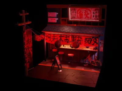 Japanese Street Tokyo Scene Architecture City Town Exterior  Low-poly 3D model