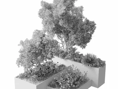 concrete box plants on stand - set outdoor plant 191 3D model
