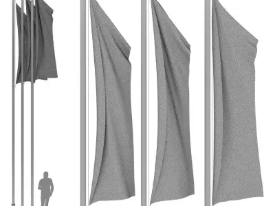 Flag set 1 pole flags 3D model