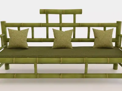 Sophisticated Bamboo Sofa Set Modern Furniture PBR ArchViz 3D model