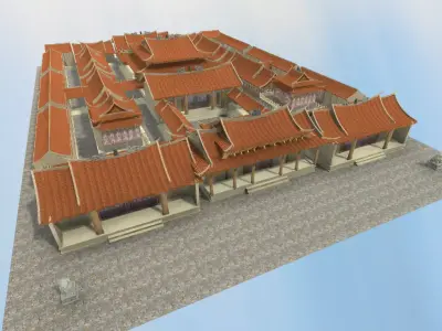 WujiPalace chinese building with roofs 3D model
