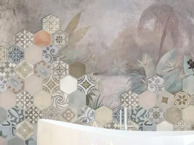 Tropical Hex Tile Oasis Wallpaper Texture  Texture