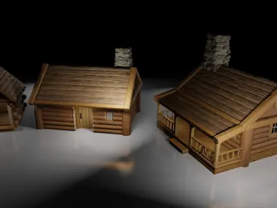 Stylized Log Cabin Game Models Low-poly 3D model