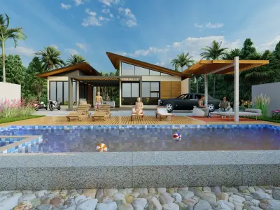  Exterior resort Scene Sketchup Model by  forest area 3D model
