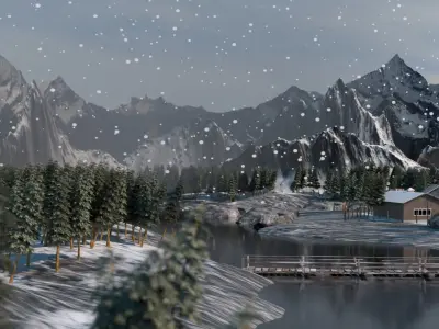 Winter Village Winterland Low-poly 3D model