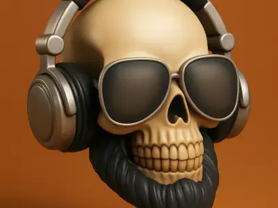 Bearded Skull with Headphones 3D print model
