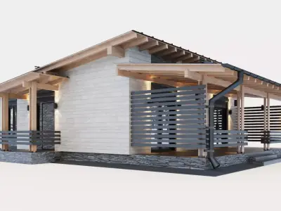 One-story cottage with a large terrace 3D model