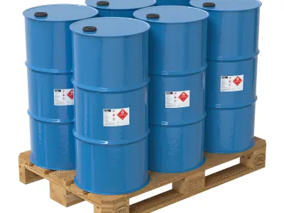 A set of pallets with different cargo and a trolley 3D model