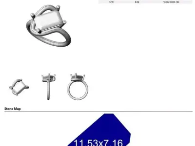 Gold Ring with Emerald-Cut Center Stone and Sculptural Setting 3D print model