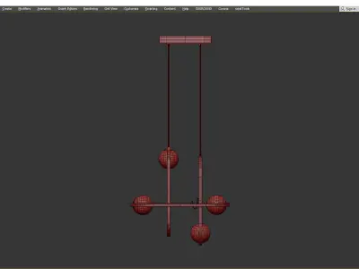 Scandinavia brass chandelier with three glass balls hanging f... Low-poly 3D model