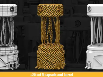 20 sci fi capsule and barrel kitbash 3D model
