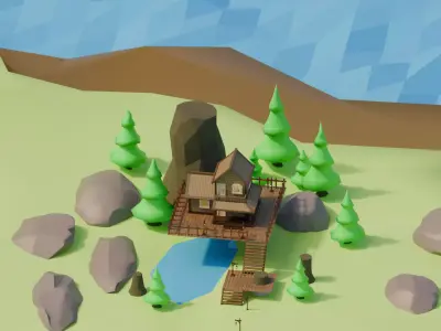 Stylized Low-Poly Tree House Environment  Created in Blender Low-poly 3D model