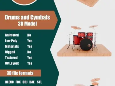 Drums and Cymbals Low-poly 3D model
