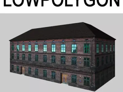 Building old brick with windows Low-poly 3D model