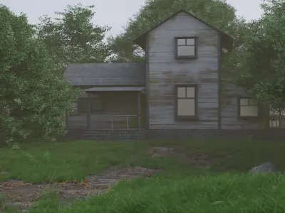 House 3d model in woods Low-poly 3D model