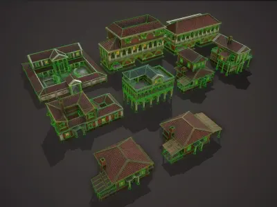 Ancient house Pack Low-poly 3D model